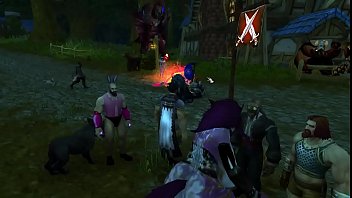 sperm coverd worgen trys to dance  in woods but draws a croud